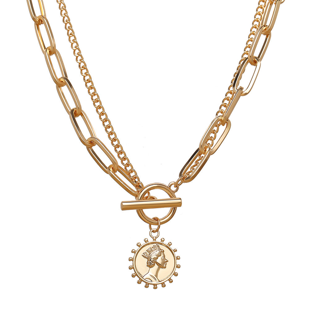 Simple Geometric Metal Necklace with Creative Portrait Pendant