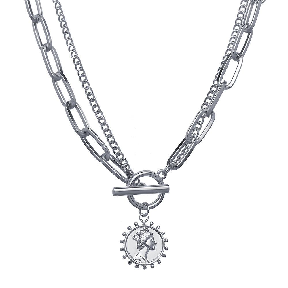 Simple Geometric Metal Necklace with Creative Portrait Pendant