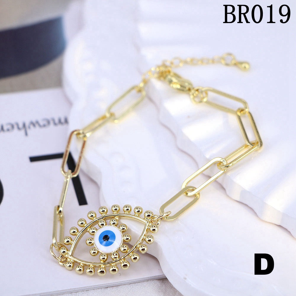 Evil Eye Colored Glaze Gold Bead Multi-Layered Bracelet Set