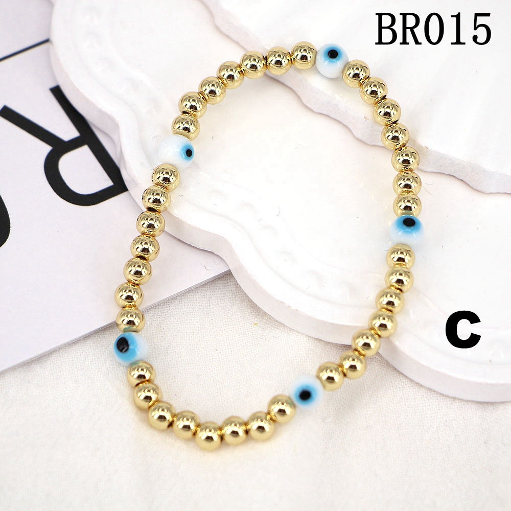 Evil Eye Colored Glaze Gold Bead Multi-Layered Bracelet Set