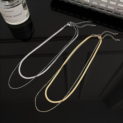 Simple Minimalist Double-Layer Snake Chain Titanium Steel Necklace