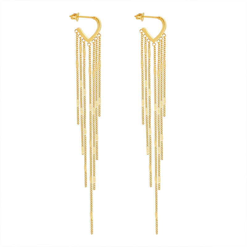 Simple Fashion Long Tassel 18K Gold Plated Titanium Steel Earrings