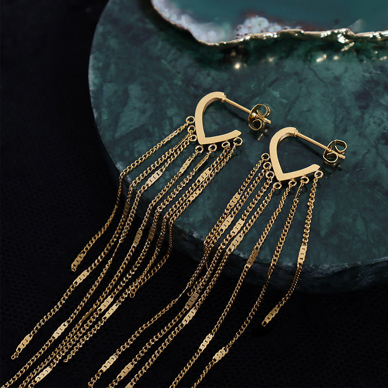 Simple Fashion Long Tassel 18K Gold Plated Titanium Steel Earrings