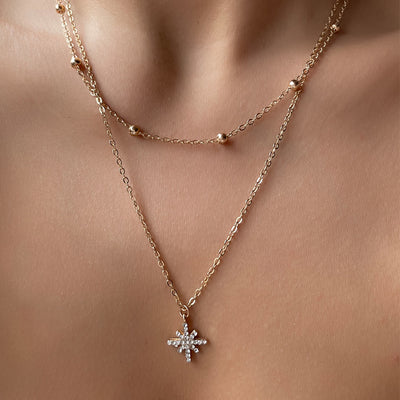Simple Fashion Double-Layer Alloy Star and Moon Pendant Necklace
