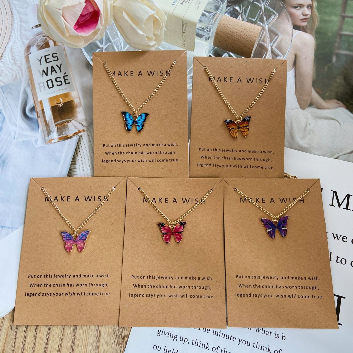 Simple Retro Multicolor Butterfly Pendant Necklace