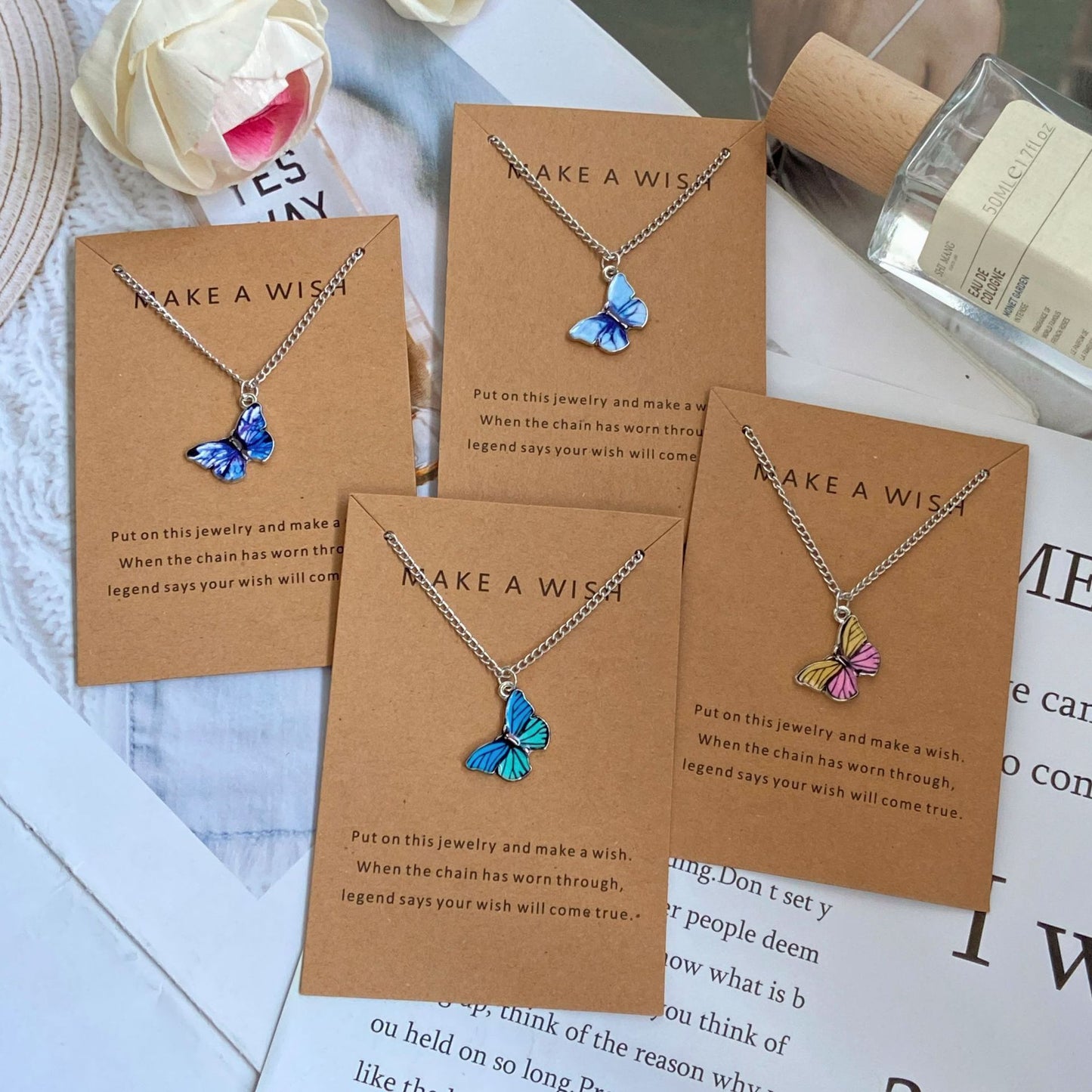 Simple Retro Multicolor Butterfly Pendant Necklace