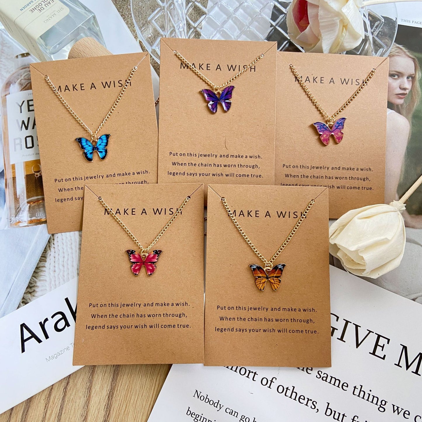 Simple Retro Multicolor Butterfly Pendant Necklace