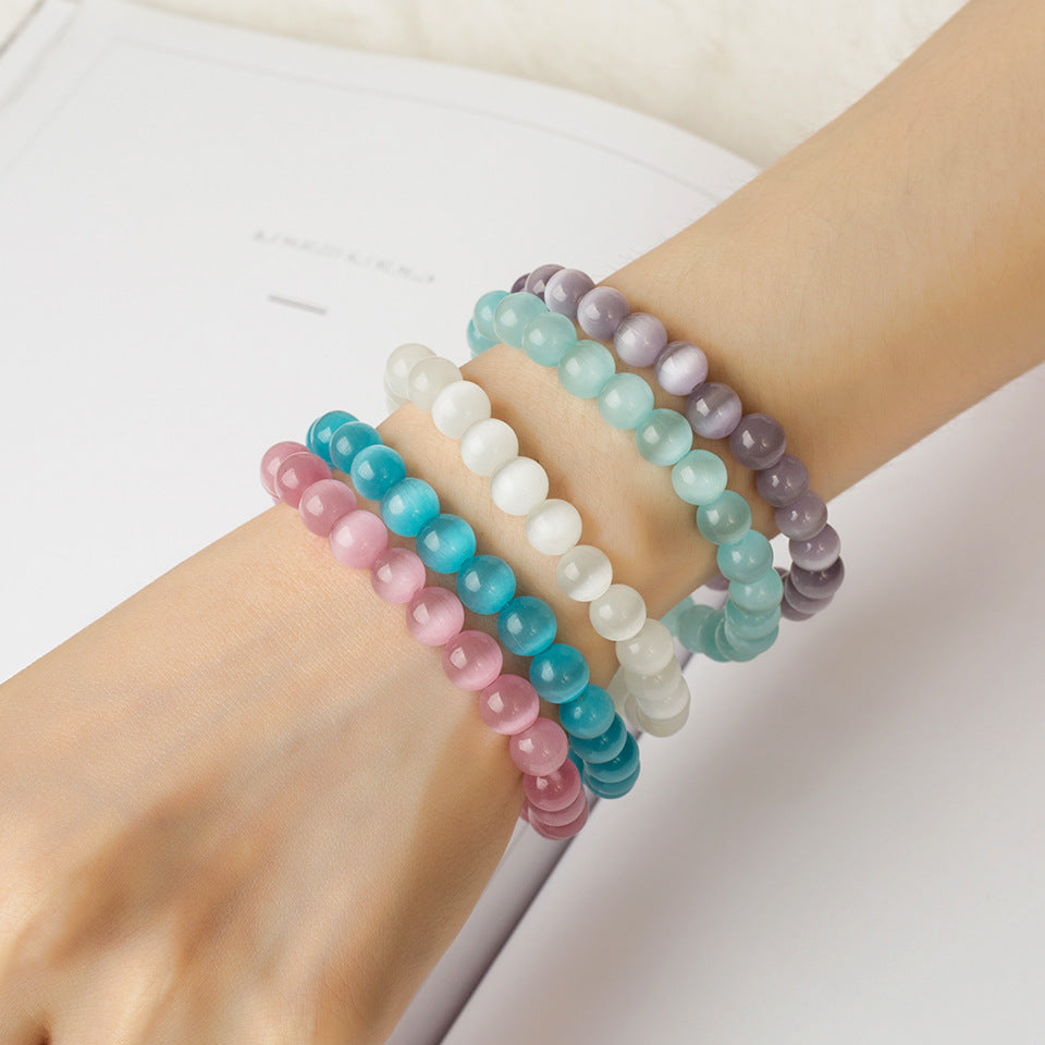 Frosted Opal & Cat's Eye Stone Energy Bracelet