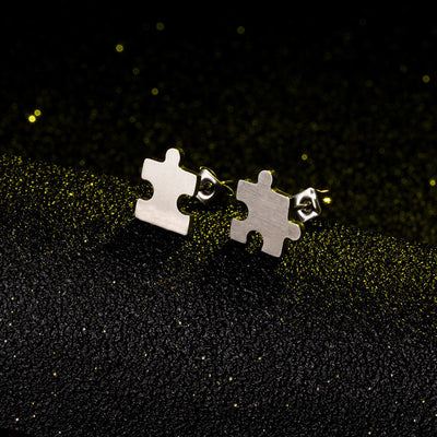 Simple Puzzle Alloy Earrings - Creative Geometric Design in Gold and Silver