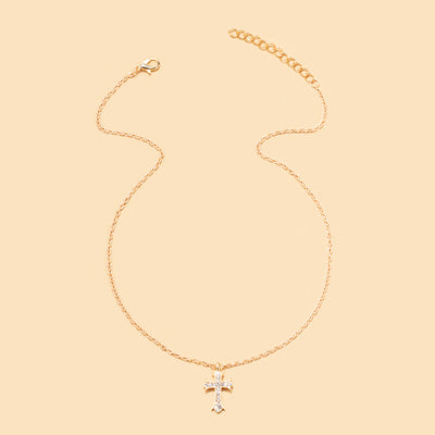 Simple Geometric Rhinestone Cross Pendant Necklace