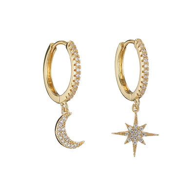 Simple Geometric Snowflake Zirconia Copper Hoop Earrings
