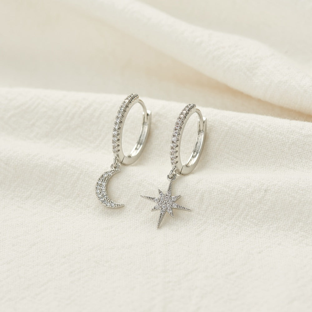Simple Geometric Snowflake Zirconia Copper Hoop Earrings