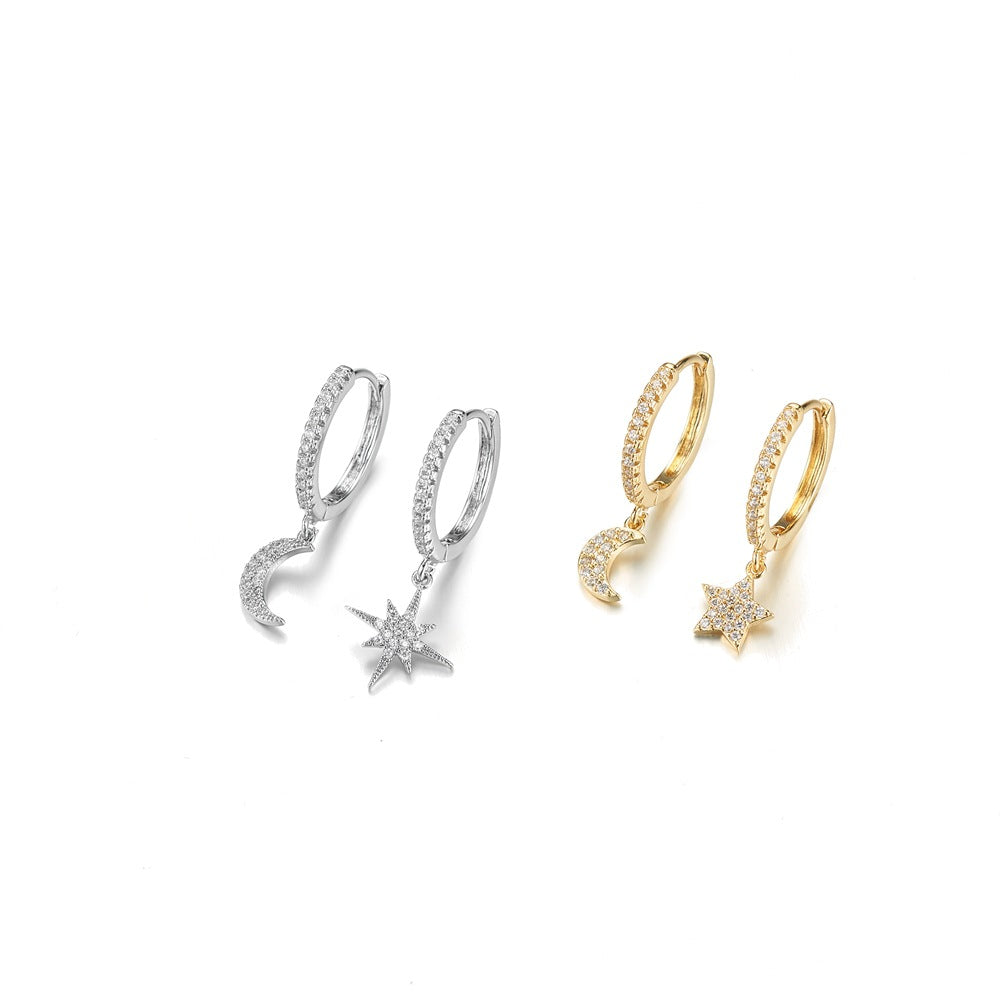 Simple Geometric Snowflake Zirconia Copper Hoop Earrings
