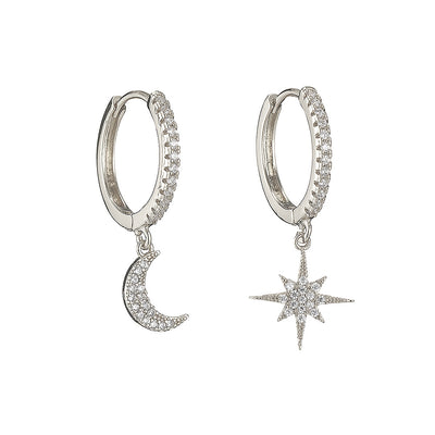 Simple Geometric Snowflake Zirconia Copper Hoop Earrings
