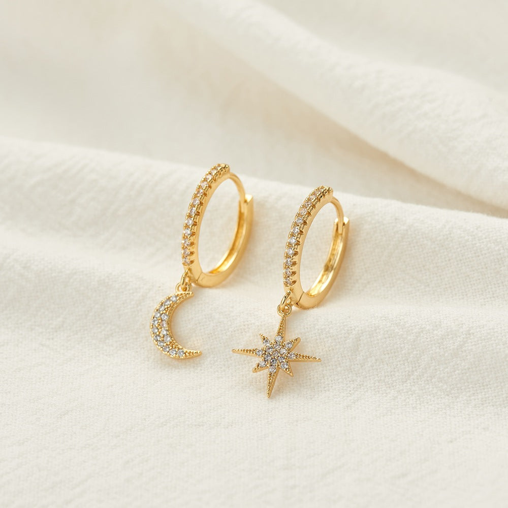 Simple Geometric Snowflake Zirconia Copper Hoop Earrings