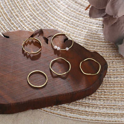 Simple Geometric Five-Piece Ring Set