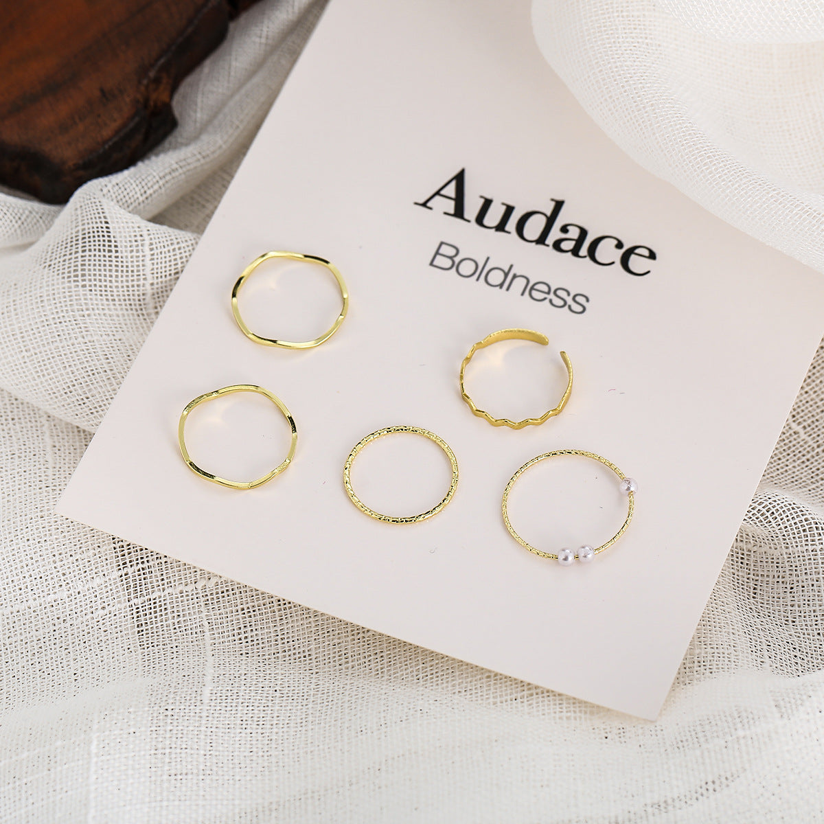 Simple Geometric Five-Piece Ring Set