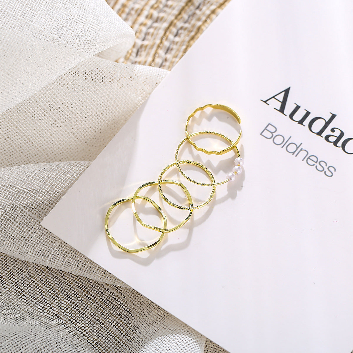 Simple Geometric Five-Piece Ring Set