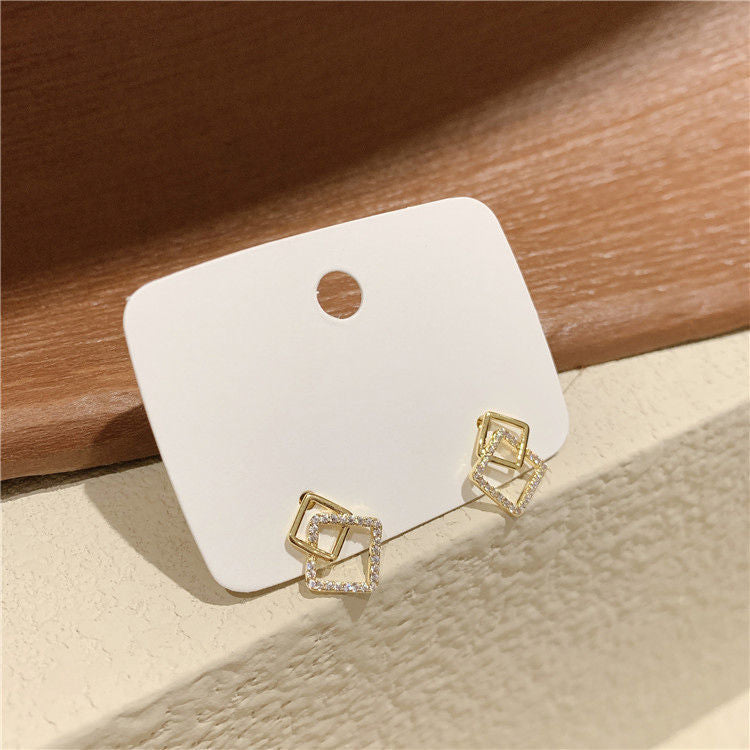 Simple Geometric Square Silver Stud Earrings
