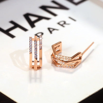 Simple Geometric Square Diamond Earrings in Sterling Silver