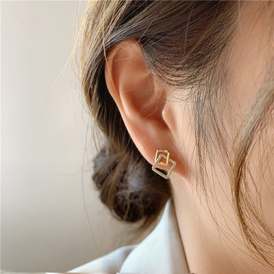 Simple Geometric Square Silver Stud Earrings
