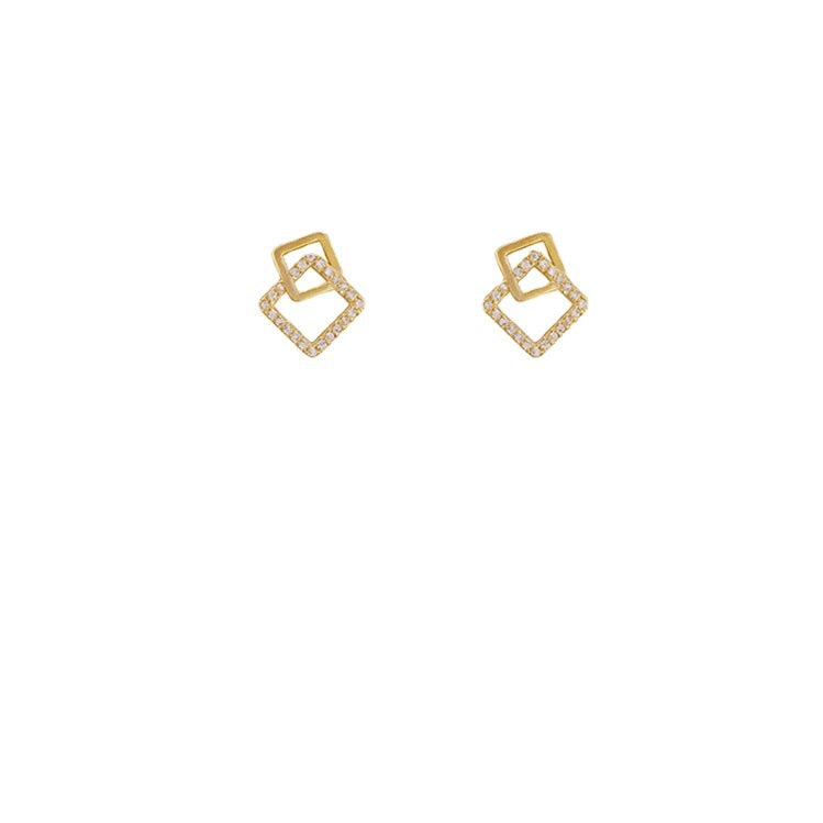 Simple Geometric Square Silver Stud Earrings