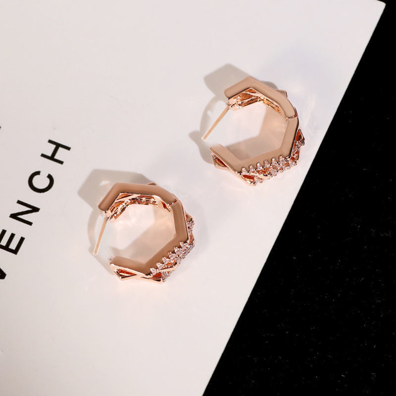 Simple Geometric Square Diamond Earrings in Sterling Silver
