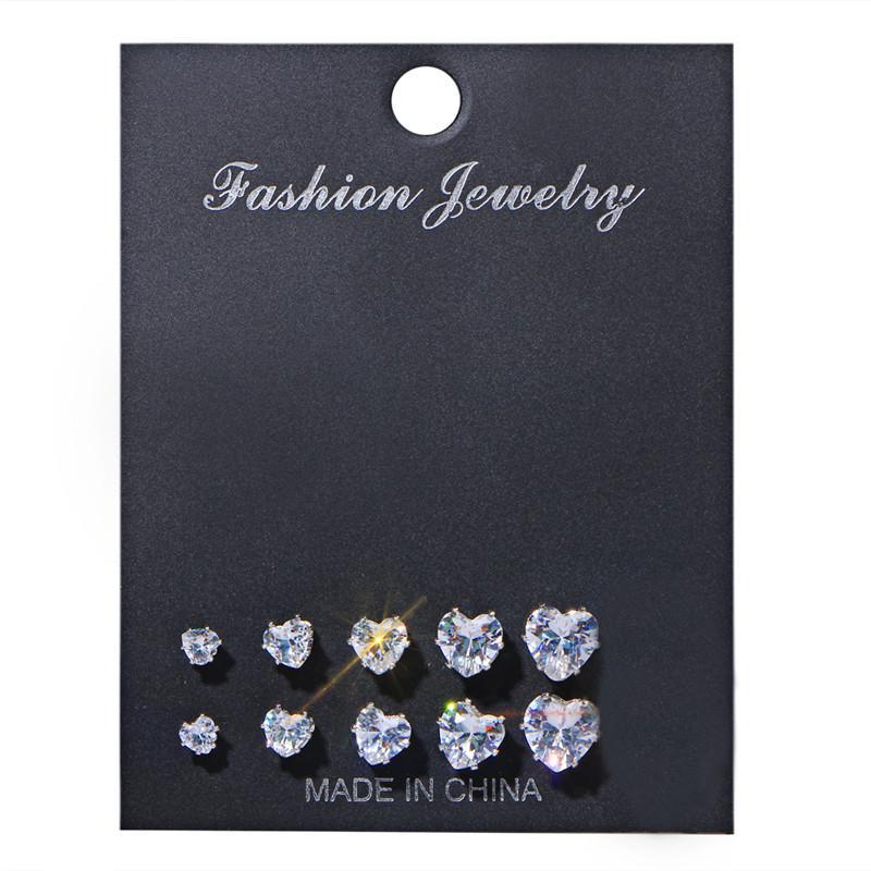 Simple Geometric Zircon Stud Earrings Set - 5 Pairs