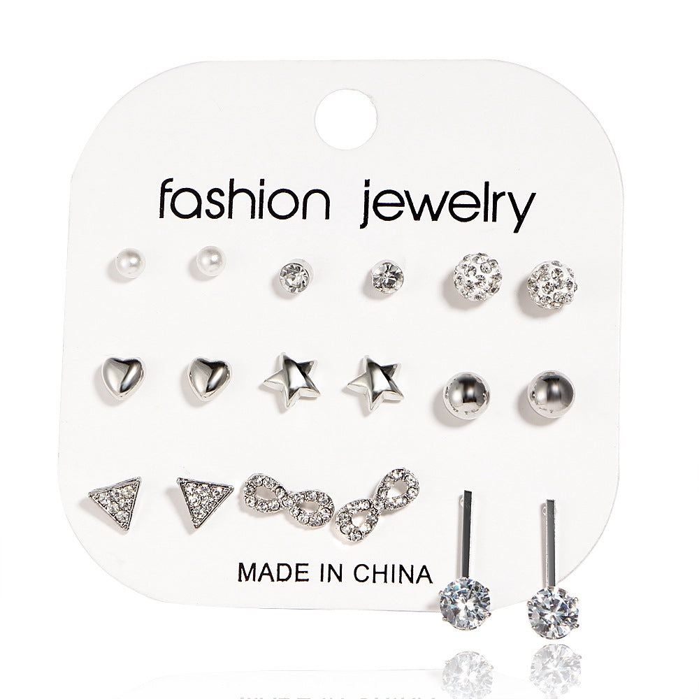 Simple Geometric Zircon Stud Earrings Set - 5 Pairs