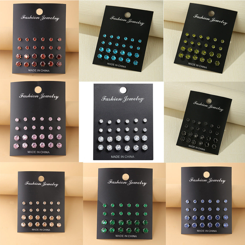 Simple Geometric Zircon Stud Earrings Set - 5 Pairs