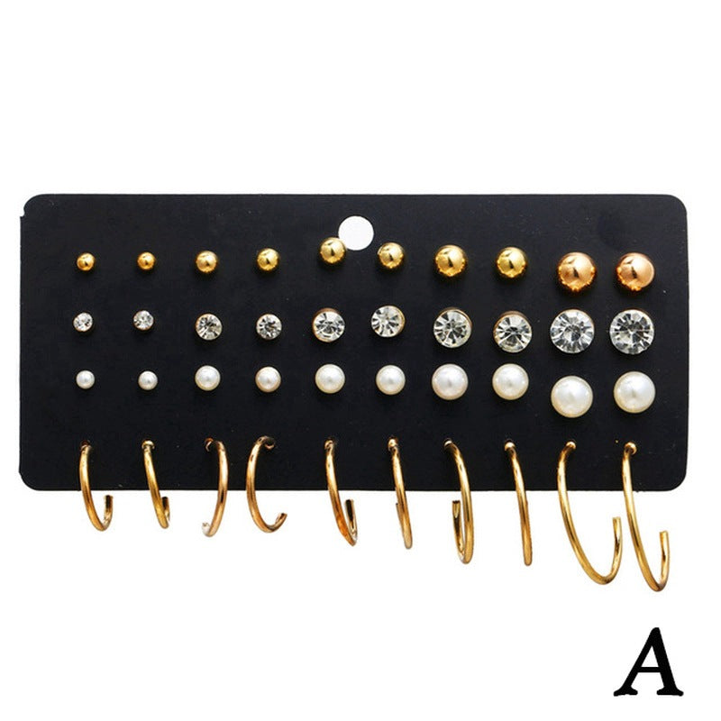 Simple Geometric Zircon Stud Earrings Set - 5 Pairs