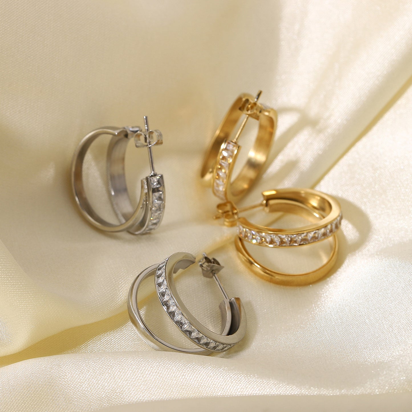Simple Gold-plated Double Layer Cross Zirconia Stud Earrings for Women