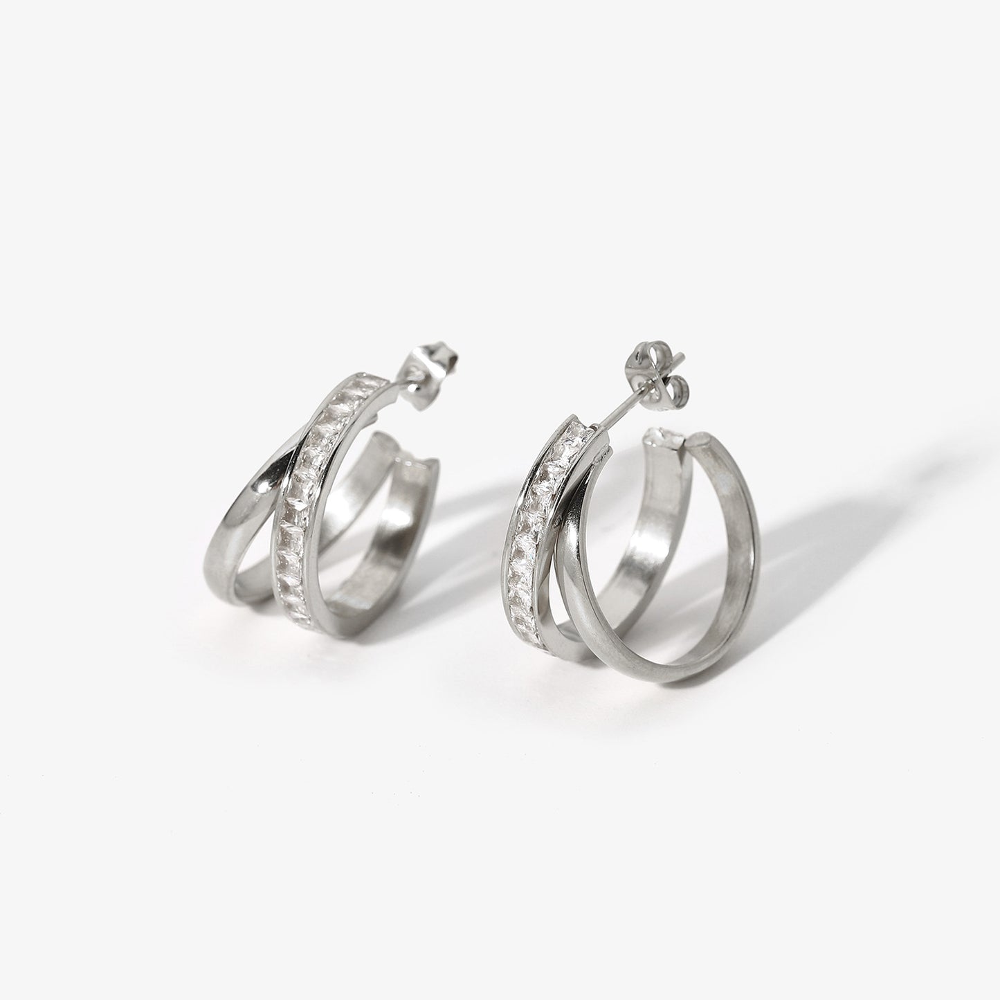 Simple Gold-plated Double Layer Cross Zirconia Stud Earrings for Women