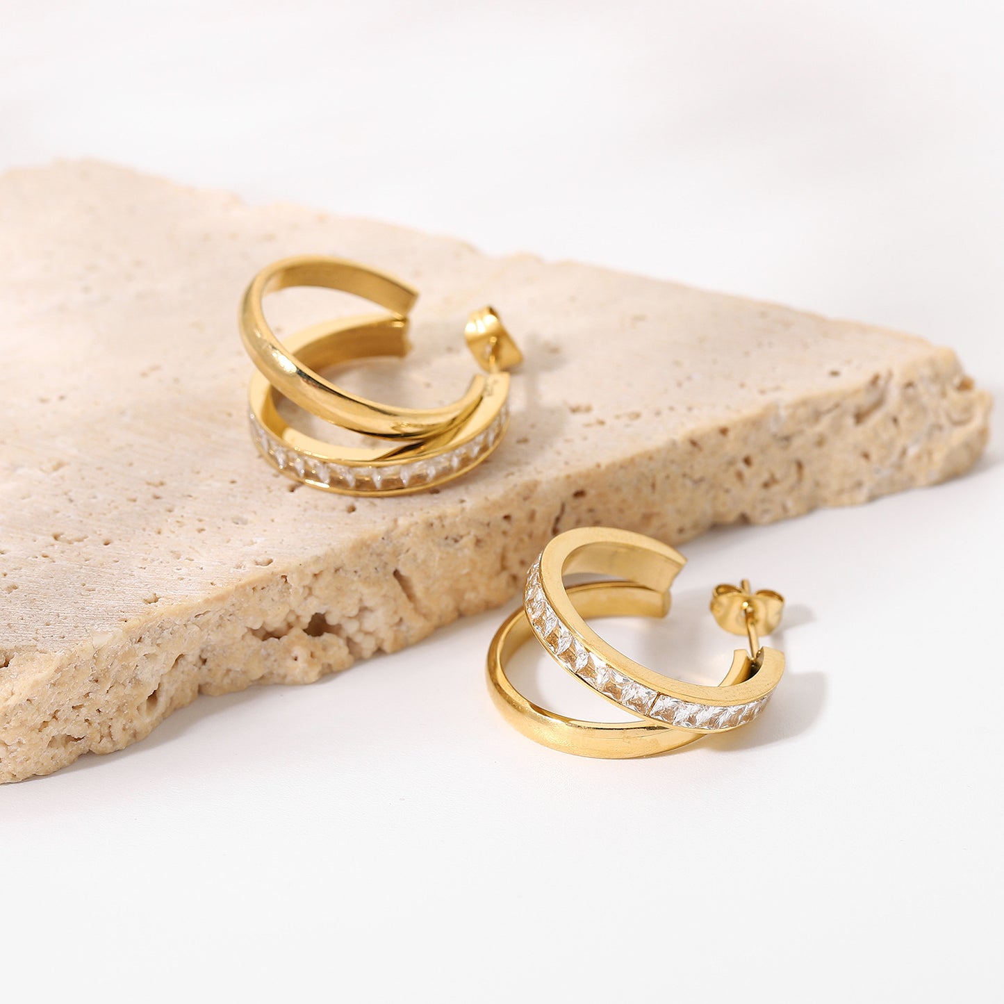 Simple Gold-plated Double Layer Cross Zirconia Stud Earrings for Women