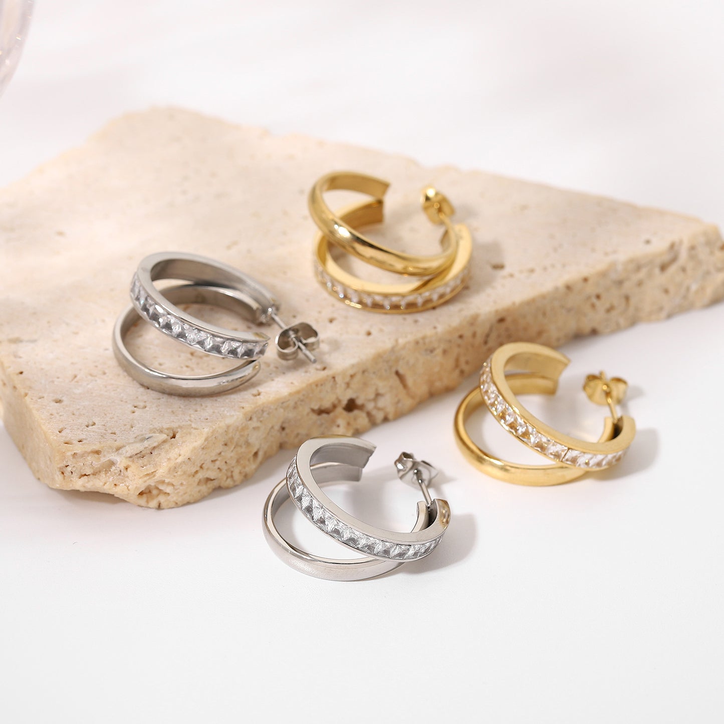 Simple Gold-plated Double Layer Cross Zirconia Stud Earrings for Women