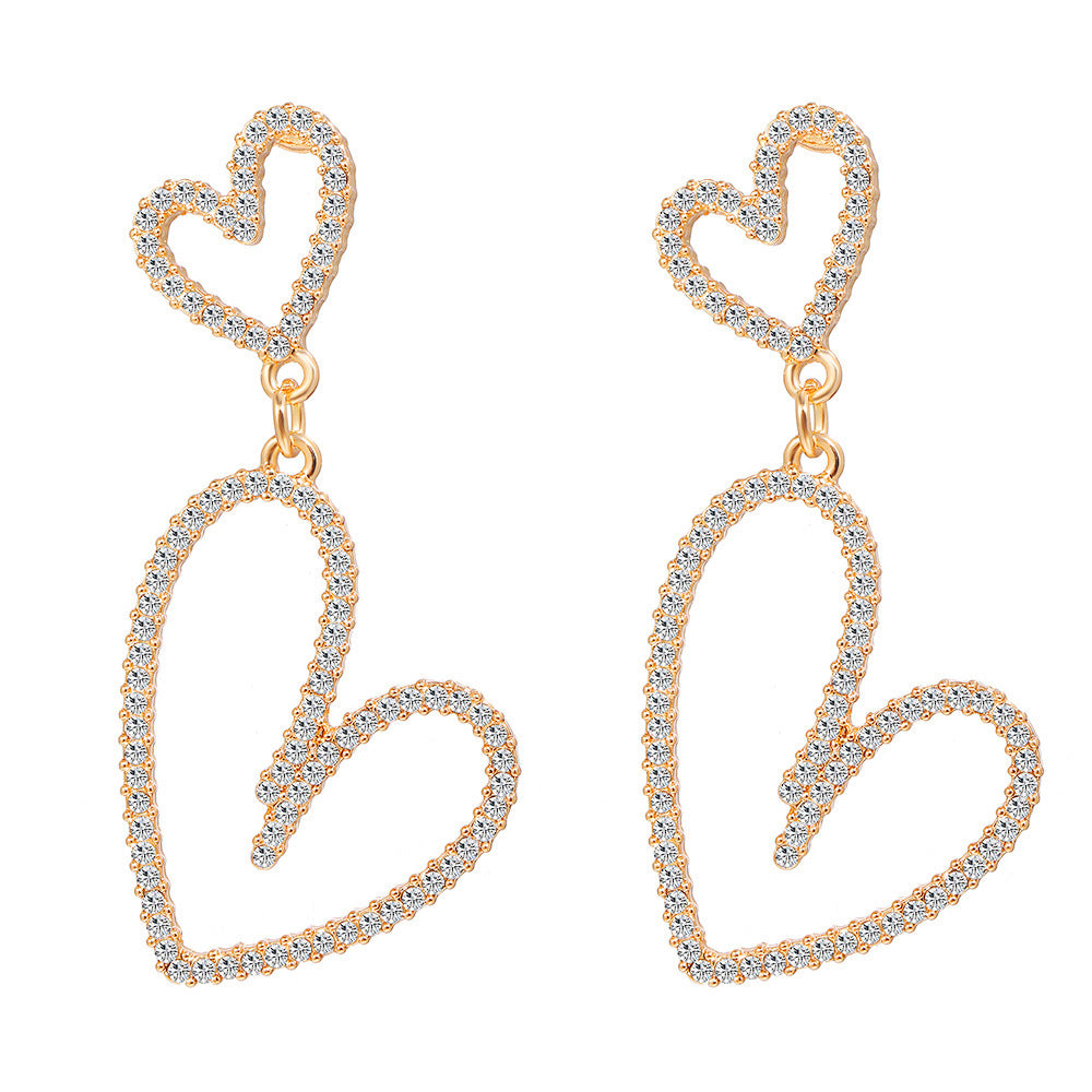 Simple Geometric Rhinestone Heart and Butterfly Dangle Earrings