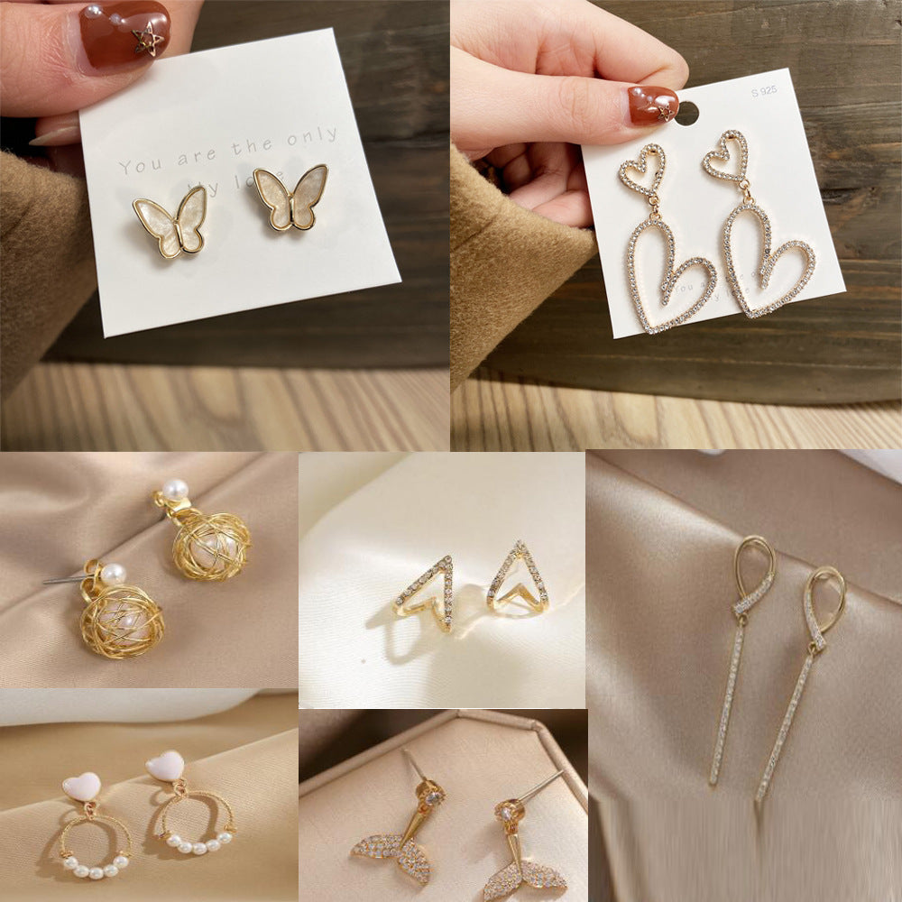 Simple Geometric Rhinestone Heart and Butterfly Dangle Earrings
