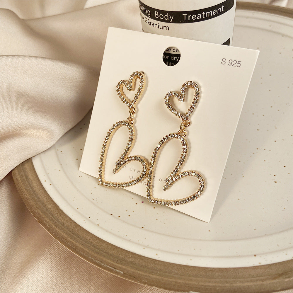 Simple Geometric Rhinestone Heart and Butterfly Dangle Earrings