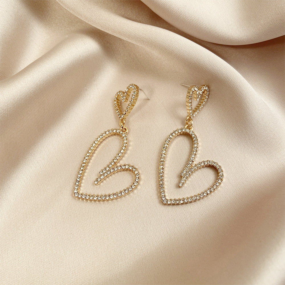 Simple Geometric Rhinestone Heart and Butterfly Dangle Earrings