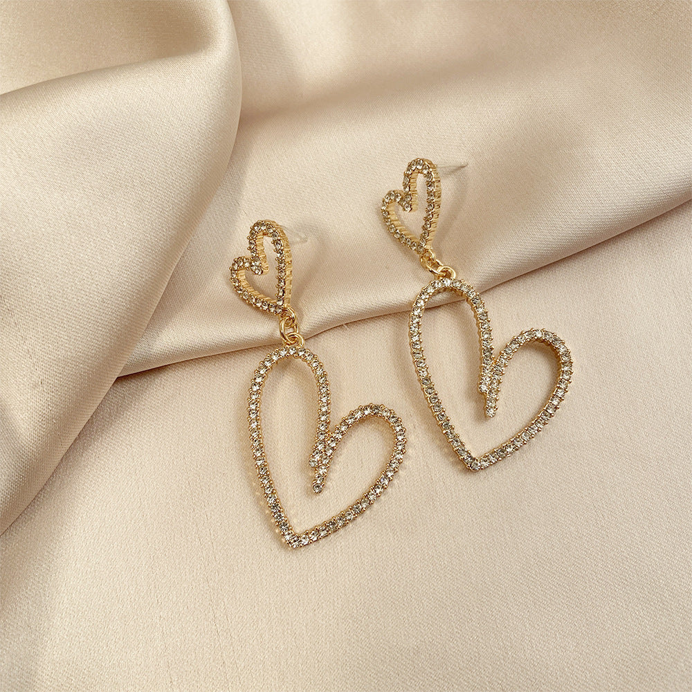 Simple Geometric Rhinestone Heart and Butterfly Dangle Earrings