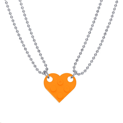 Simple Heart Pendant Double Bead Chain Friendship Necklace