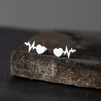 Simple Electrocardiogram Heartbeat Stainless Steel Earrings