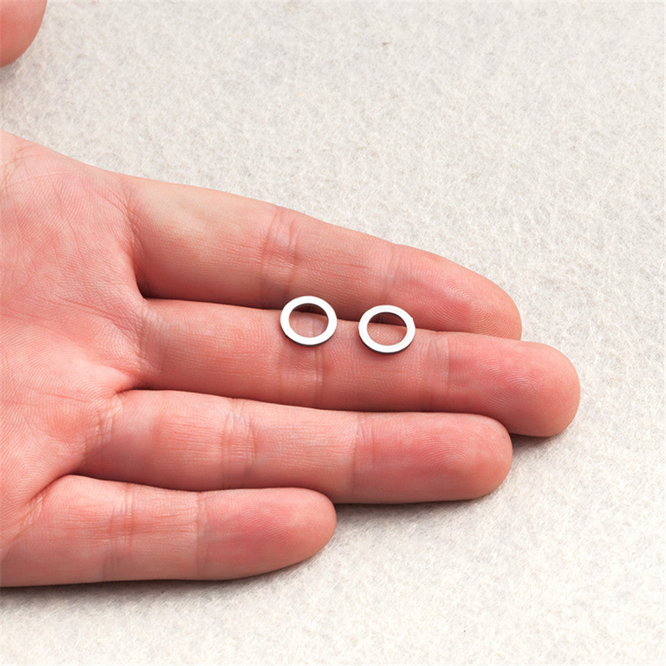 Simple Asymmetric Vintage Plaid Round Stainless Steel Earrings