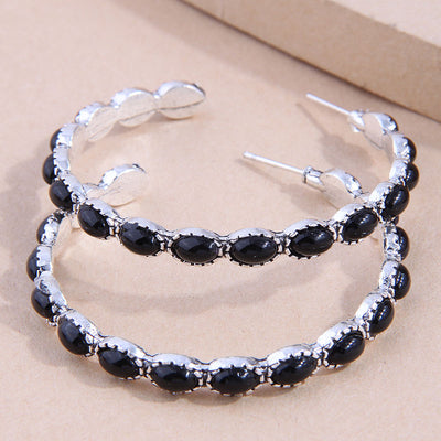 Simple Inlaid Black Turquoise C-shaped Earrings and Men's Invisible Sport Headband