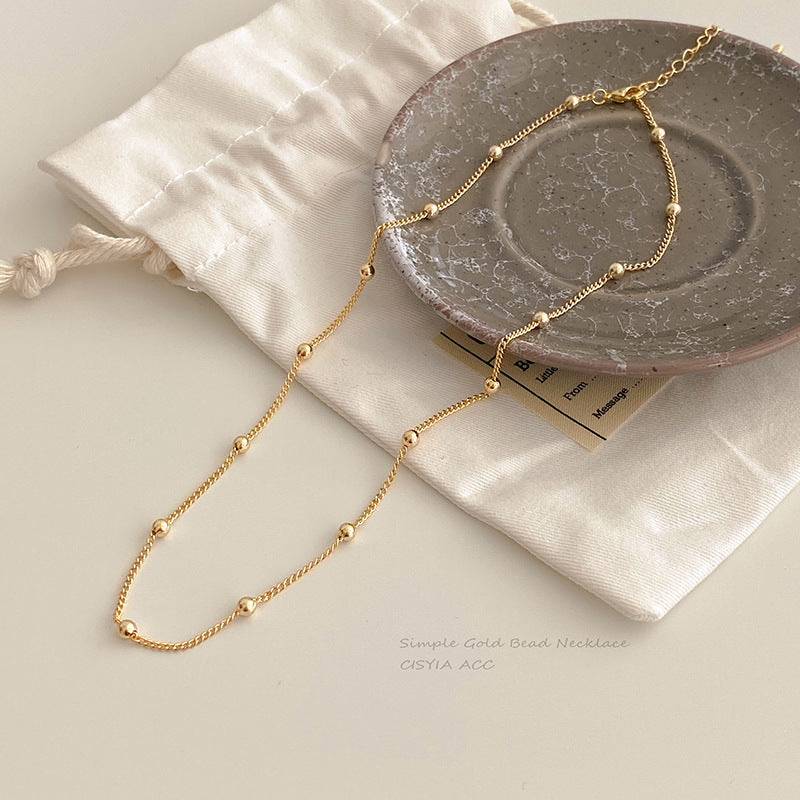 Minimalist Freshwater Pearl & Bead Necklace in Titanium Steel with 18K Gold Plating