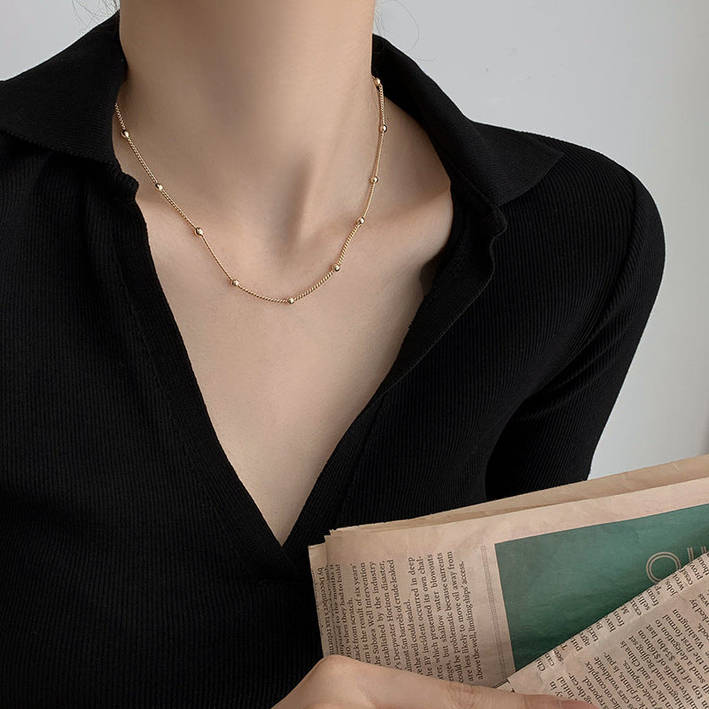 Minimalist Freshwater Pearl & Bead Necklace in Titanium Steel with 18K Gold Plating