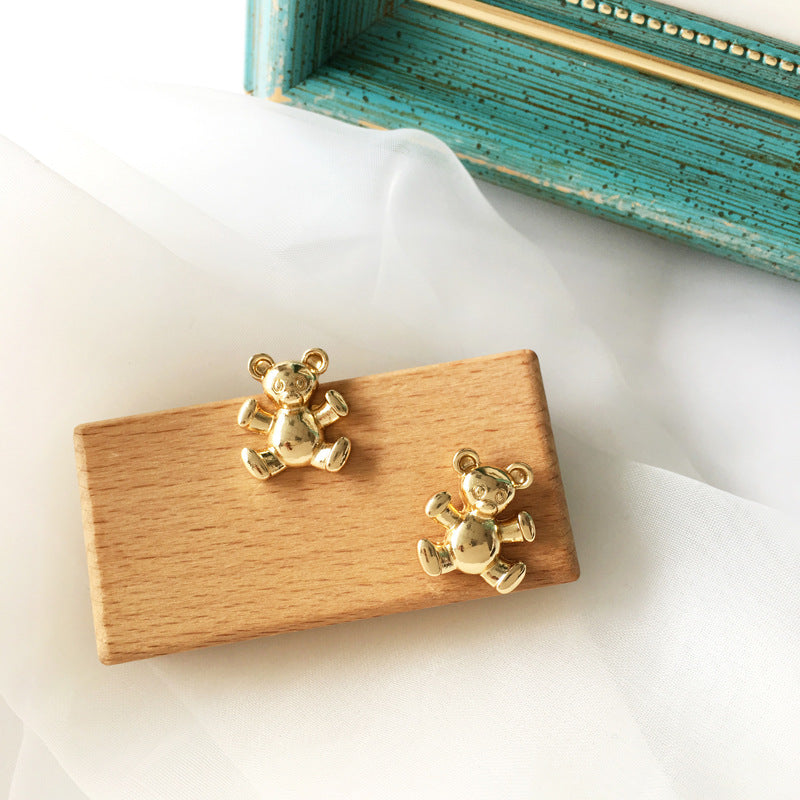 Simple Metal 3D Bear Stud Earrings - S925 Silver Pin Cute Minimalist Design