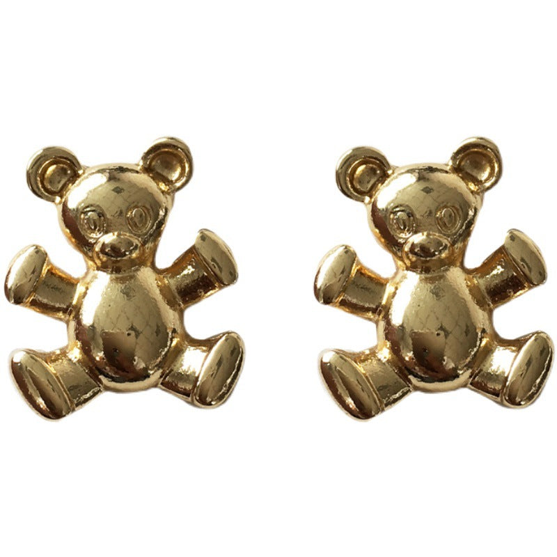 Simple Metal 3D Bear Stud Earrings - S925 Silver Pin Cute Minimalist Design