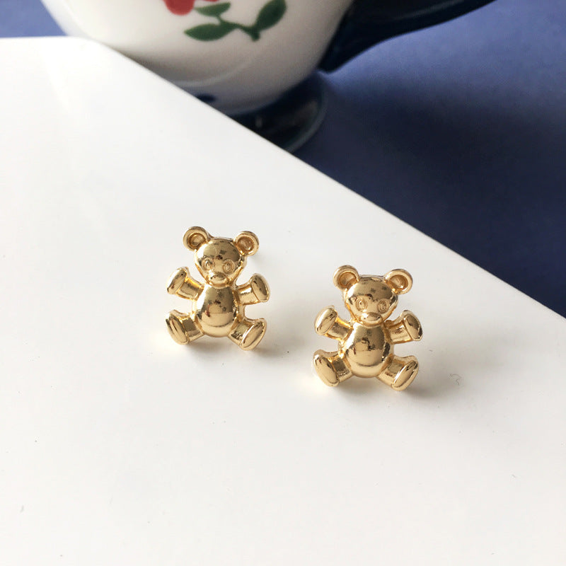 Simple Metal 3D Bear Stud Earrings - S925 Silver Pin Cute Minimalist Design