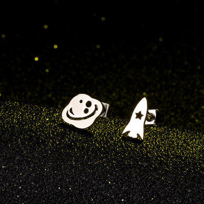 Simple Moon Rocket Alloy Stud Earrings - Creative Silver and Gold Design
